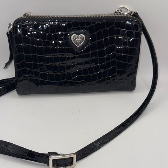 Brighton patent  Croc-Embossed Crossbody Bag with Heart Detail - Picture 1 of 11